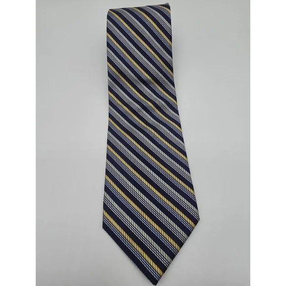 Express Blue Yellow White Striped Necktie Italian Silk Tie 58