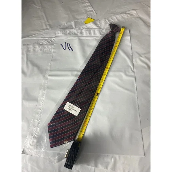 Mens Clip On‎ Tie Striped Burgundy Navy Gray Polyester 16