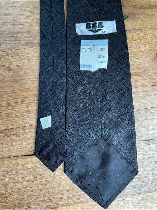 Vintage 80s/90s Neck Tie BBB NYC Black Patterned Geometric Made in USA