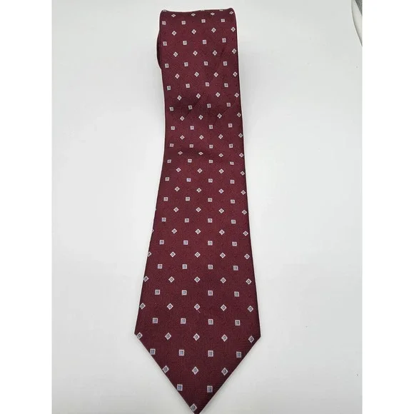 Tommy Hilfiger 100% Silk Geometric Crimson Blue Tie 57