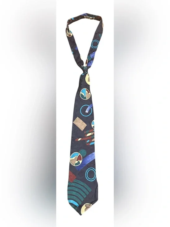 Vintage 100% Silk Geometric Abstract Retro Necktie