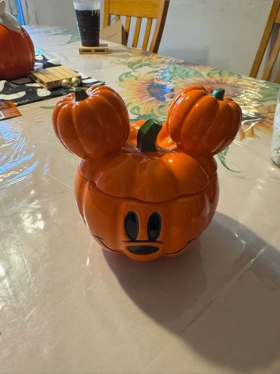 Disney Orange Pumpkin Mickey Ceramic Candy Jar
