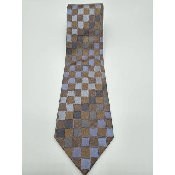 Kenneth Cole Reaction Brown Blue Geometric Fluorescent Pattern Tie 57