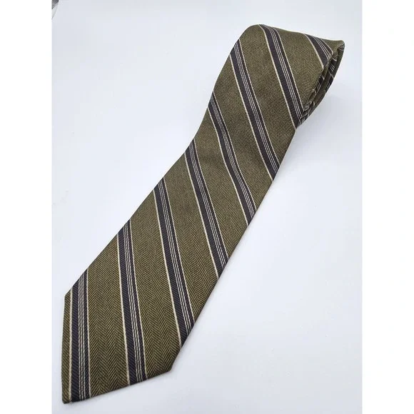 VTG Joseph By Joseph A Bank Silk Stripped Tie Olive Black 3.