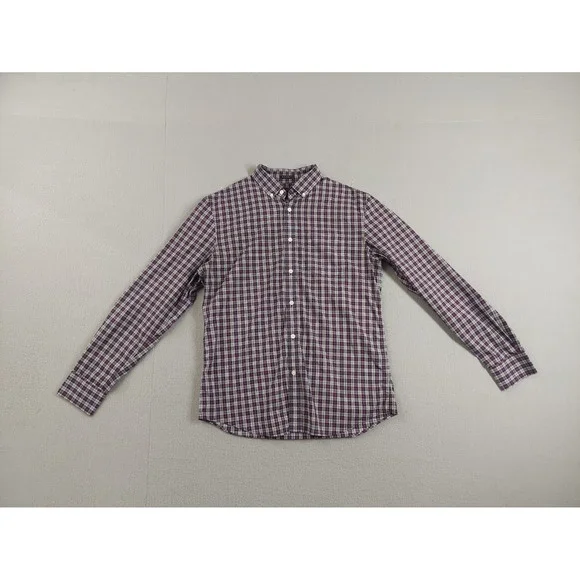 Banana‎ Republic Men Shirt M Navy Blue Plaid Slim Fit Stretch Button Up Casual