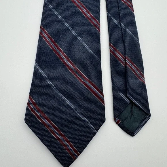 Neil‎ Martin Mens Wool Tie Navy Blue Burgundy Striped Made in Italy Regimental