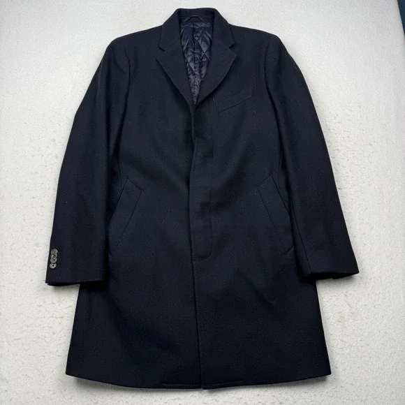 Banana Republic Coat Mens Medium Blue Nova Fides Wool Overcoat Button Front