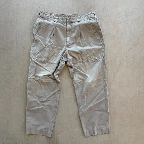Vintage Banana Republic Khaki Utility Chino Pants Tan Pleated Straight Leg 38