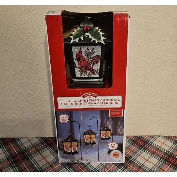 Holiday Time LED Illumination Cardinal Lantern Pathway Markers Set