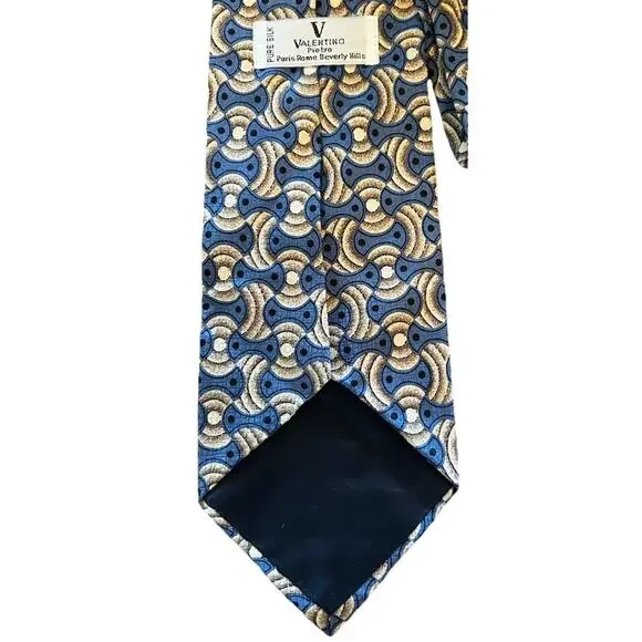 Valentino‎ Pietro Men’s Tie Blue Geometric 4.25” Italian Silk Designer Necktie