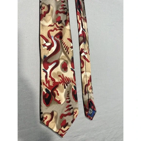 VTG Cocktail Colors Red/Gold Abstract Silk‎ Necktie