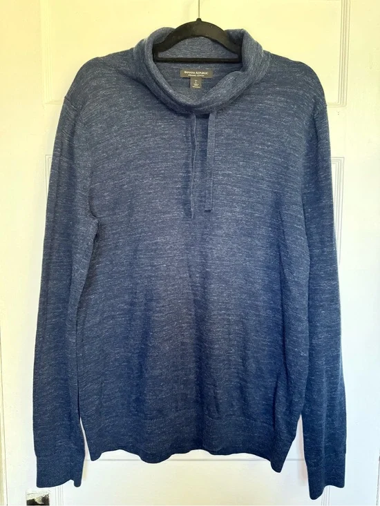Banana Republic Blue Organic Cotton Cowl Neck Sweater Lightweight Knit Sz L Tall