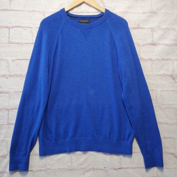 Banana Republic Sweater Mens Large Blue‎ 100% Cotton Slub Crewneck Knit Pullover