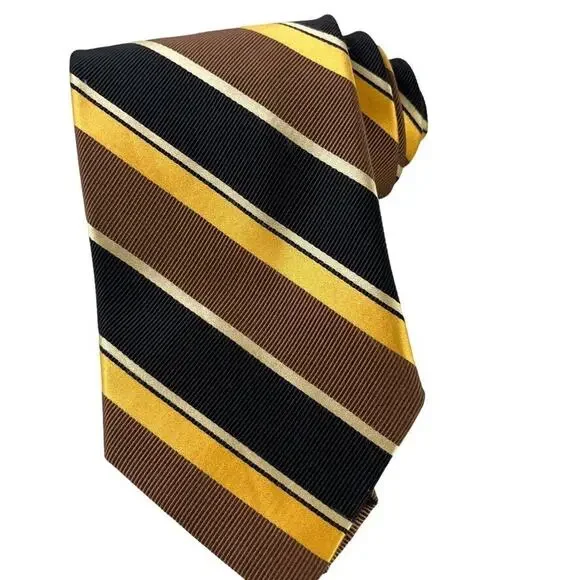 Jos A Bank Signature Collection Mens Striped Italy Made Brown Yellow Tie Necktie