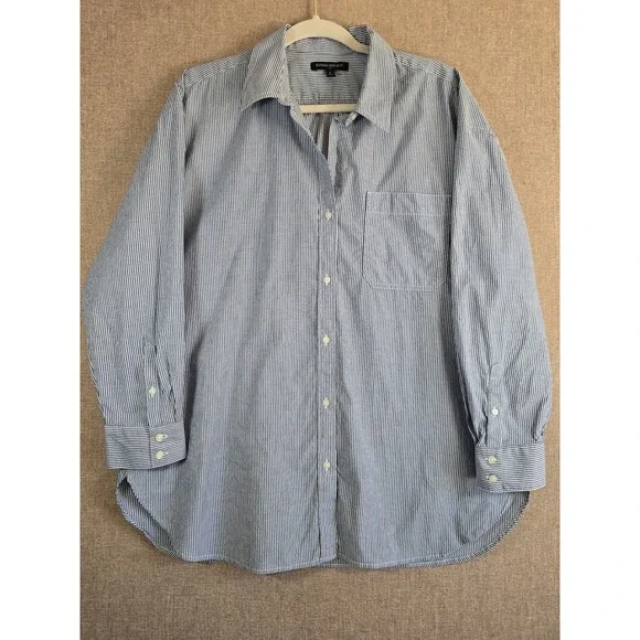 Banana Republic Lazuli Blue Pinstripe Oversized Cotton Button Down Shirt Mens L