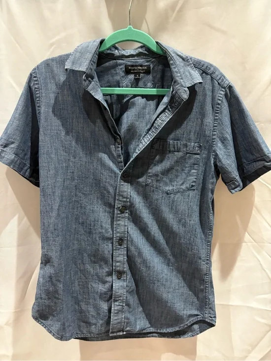 Banana Republic Short-Sleeve Denim-Effect Shirt - Light Blue