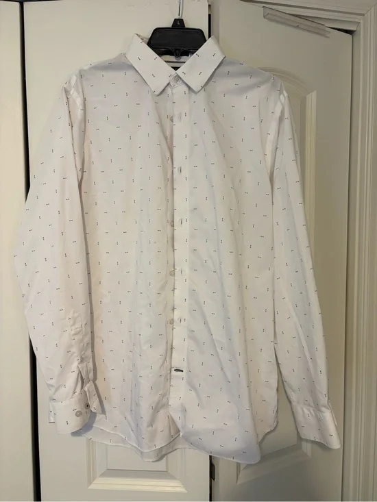 Banana Republic White Dress Shirt with Small Navy Accent Print