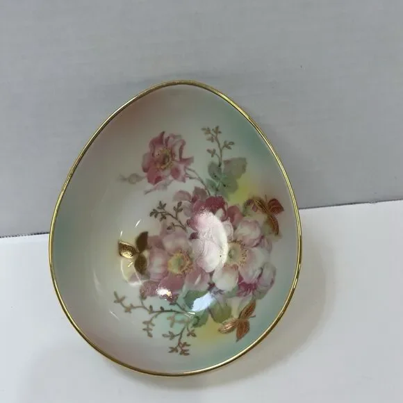 Vintage Easter Dish Schumann Arzberg Wild Rose Gold Trim Porcelain Bowl Germany