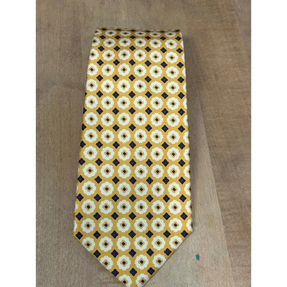 Polo Ralph Lauren Tie Mens OS Yellow Geometric Floral Medallion 100% Silk‎ USA