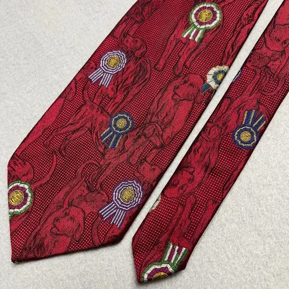 Robert Talbott Best‎ of Class Nordstrom Silk Tie Red Dog Show Award Ribbons USA