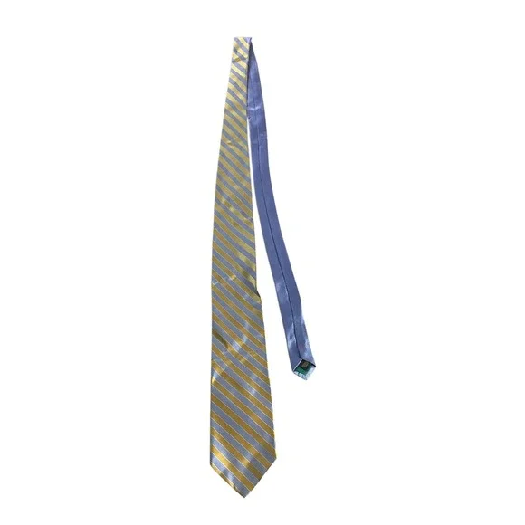 Tommy Hilfiger Men Tie 100% Silk‎ Blue Gold Striped Classic Necktie USA Formal