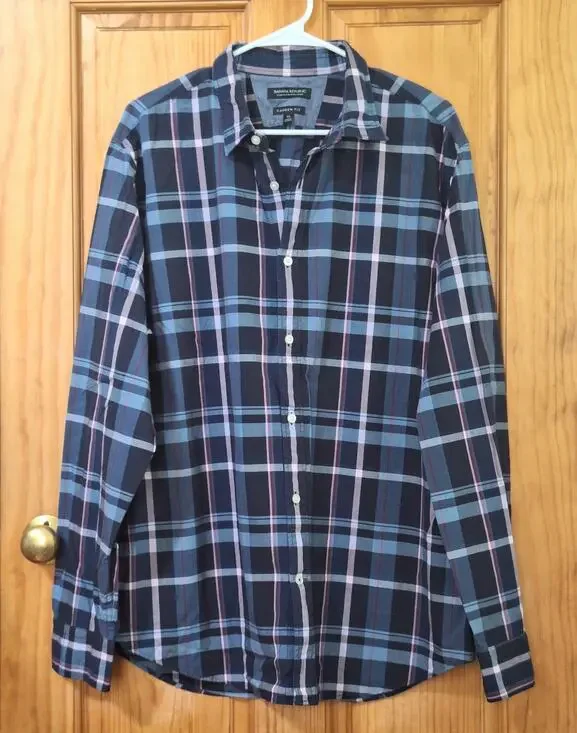 Banana Republic Shirt Men's XL Camden Fit Plaid Classic Preppy Office Workwear