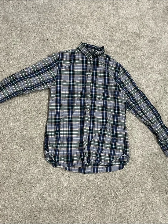 Banana Republic Blue and Green Plaid Button-Down Shirt