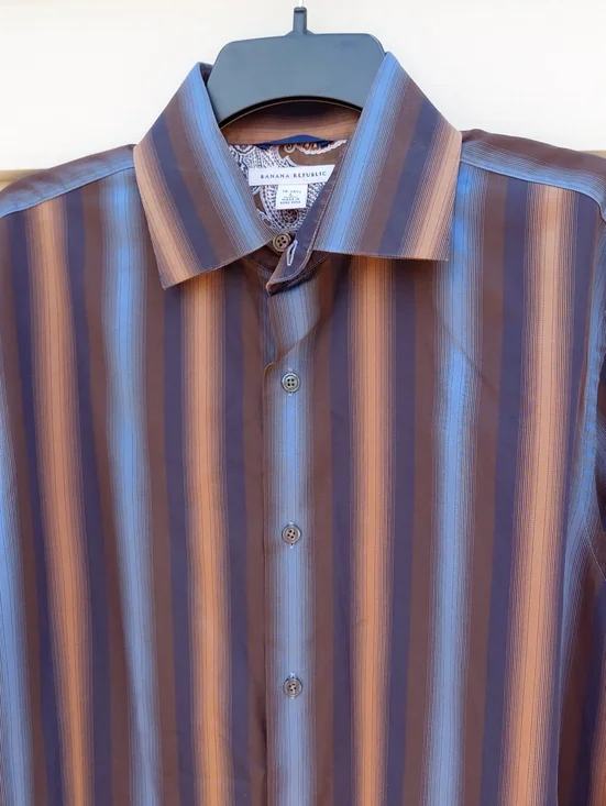 BANANA REPUBLIC  Men's Blue and Brown   Dress Shirt Size 16 - 161/2 Large