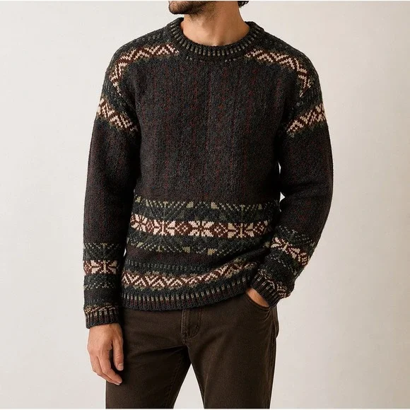 Banana Republic Mens S Fair Isle Sweater Lambswool Wool Nordic Crewneck Pullover