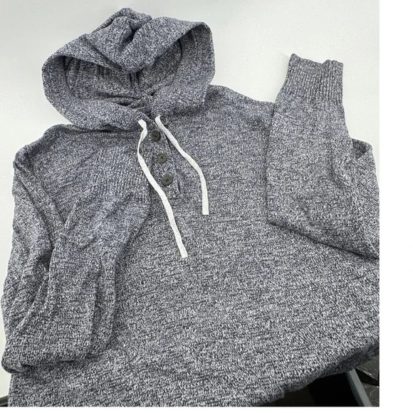 Banana Republic Tall Mens Gray Marled Knit Henley Hoodie Sweater Size L Beach‎
