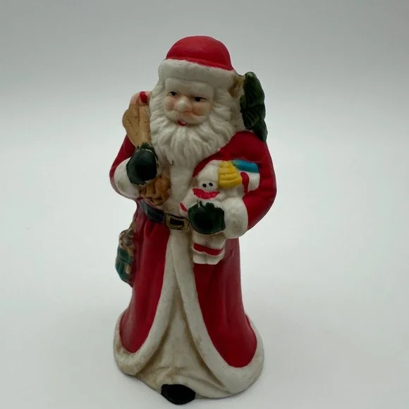 Vintage Santa Claus Figurine Ceramic Christmas Father Christmas Toy Bag 5.5
