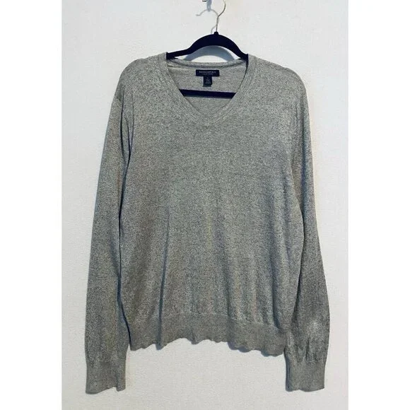 Banana Republic Sweater Mens Large Gray V Neck Luxury Blend Classic Preppy