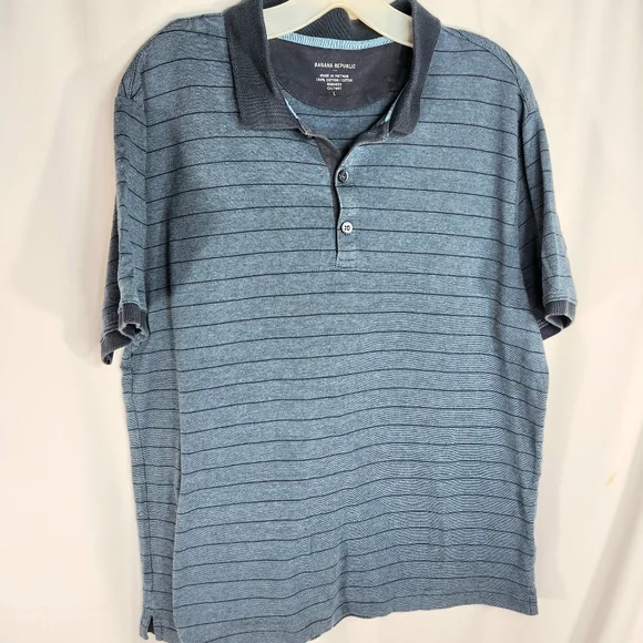 Banana Republic Blue on Blue Striped Short Sleeve Polo / Golf Shirt Size Large