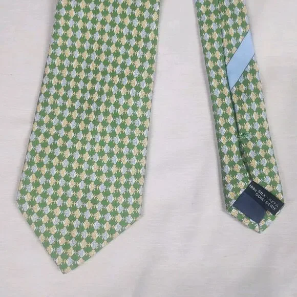 Salvatore Ferragamo Mens Tie Green/Yellow White  100% Silk Made in Italy