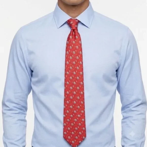 Jos. A. Bank Men's Bright Red Blue Nautical Sailboat Print 100% Silk Tie
