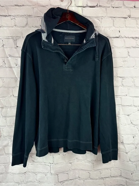 Banana Republic faded navy/charcoal Hooded Long-Sleeve 1/4 Pullover Men XL