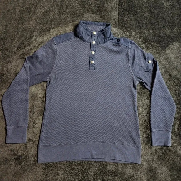 Banana Republic Mens Navy Blue Waffle Knit Snap Mock Neck Pullover Sweater Sz M