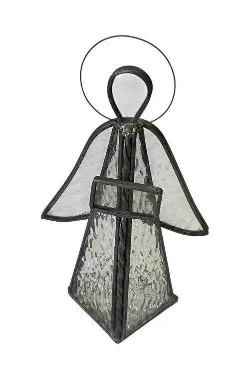 3D Stained Glass Angel Tea Light Holder Figure Holding Book Christianity