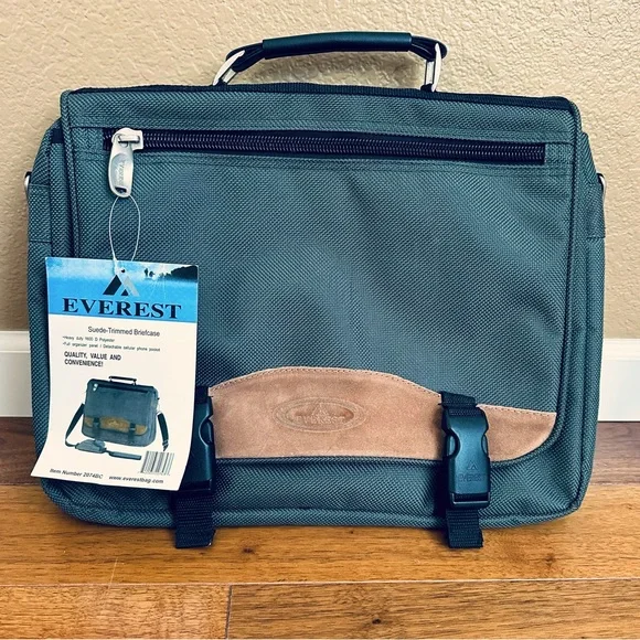 Everest Suede Trimmed Briefcase Laptop Bag Olive Green NWT