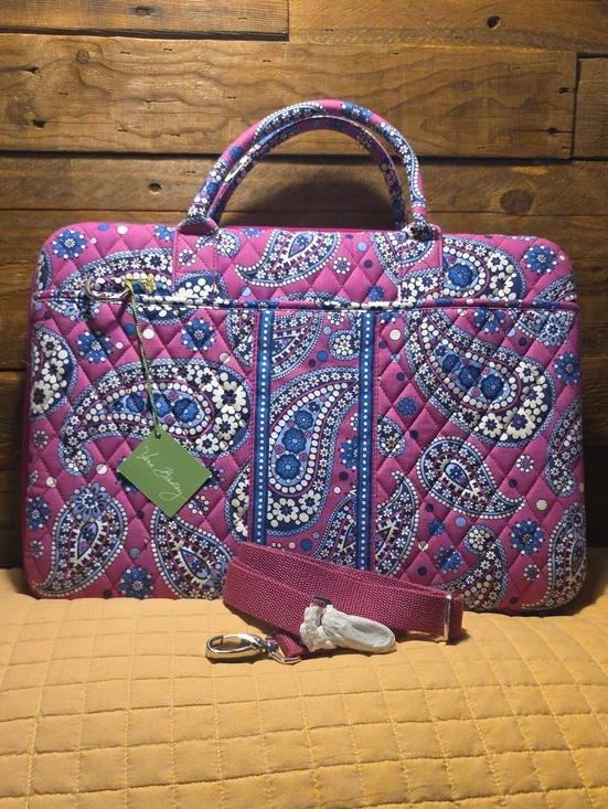 Vera Bradley Pink and Blue Paisley Quilted Laptop Bag