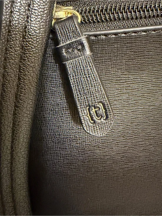 Women's Black Saffiano Laptop Bag with Gold Accent