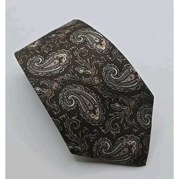 Vintage Italian Silk‎ Tie Brown Paisley 3.25 X 58 in Made In USA