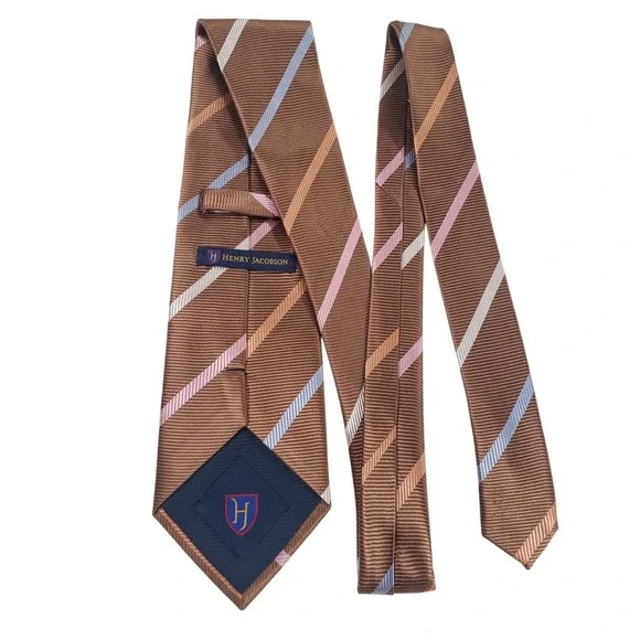 Henry Jacobson REPP Mens Tie Necktie‎ Designer Luxury Handmade Brown Stripes