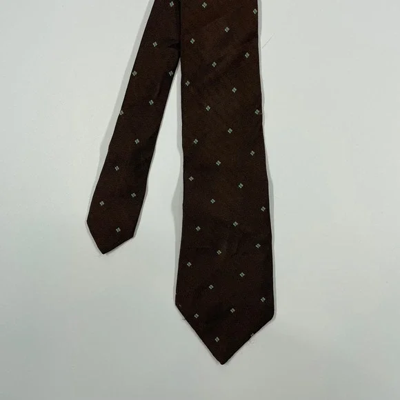 Burreze Brown Herringbone Geometric Diamond Print Necktie Mens OS