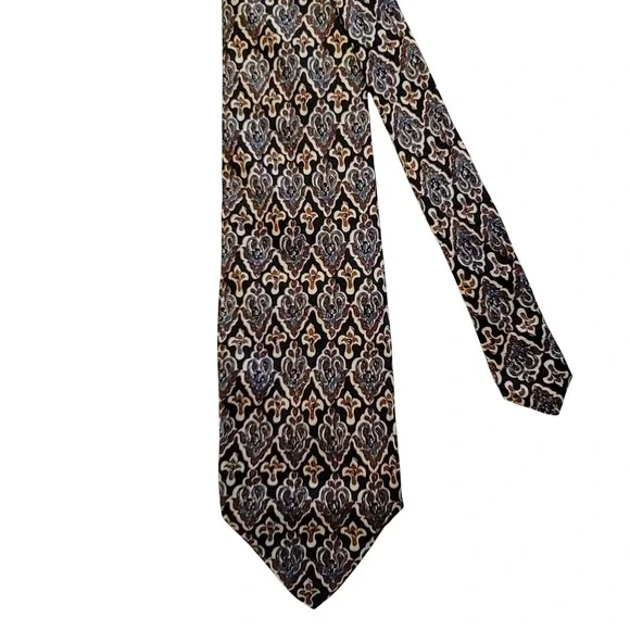 Joseph Abboud Tie Mens OS Blue Brown Damask Geometric Silk Made in Italy Classic