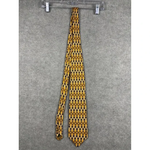 Robert Talbott Studio‎ Silk Necktie Geometric Scroll Pattern Gold Blue One Size