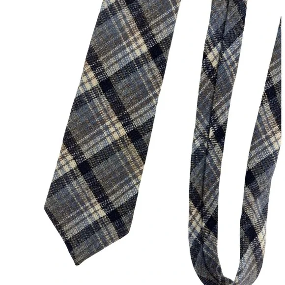 Macy's Mens Store‎ Blue Plaid 100% Lambswool Tie Scotland 58x3 Vintage