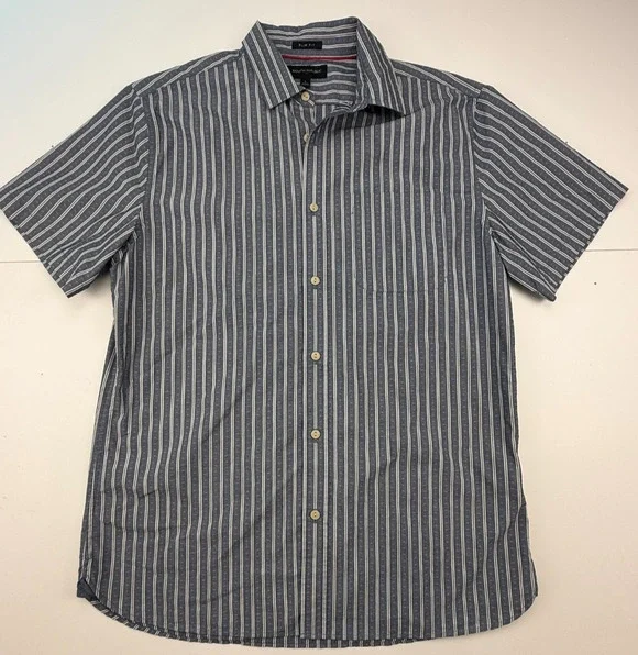 Banana Republic Men's Slim Fit Navy/White Short Sleeve Sz L