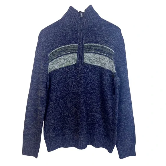 NWT: Banana Republic Men Size L 1/4 Zip Sweater Blue Green‎ Wool Cotton (N611)