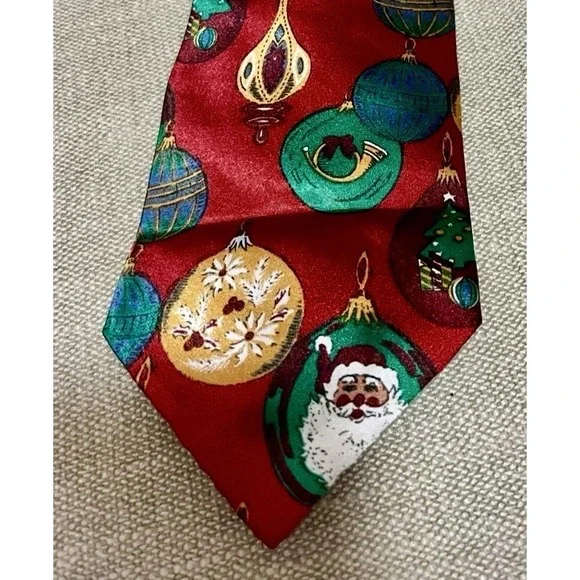 Mens Silk Tie Christmas Santa Vintage Ornaments Power Red Or Purse Tote Accent
